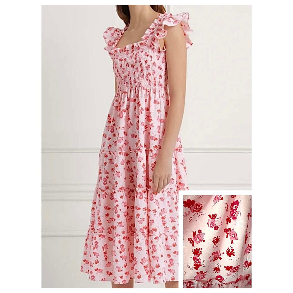 Hill House The Ellie Nap Dress Pink Love Letters XXS Midi Romantic Cottagecore